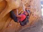 Impromptu bouldering behind the Navajo Arch in Arches National Park